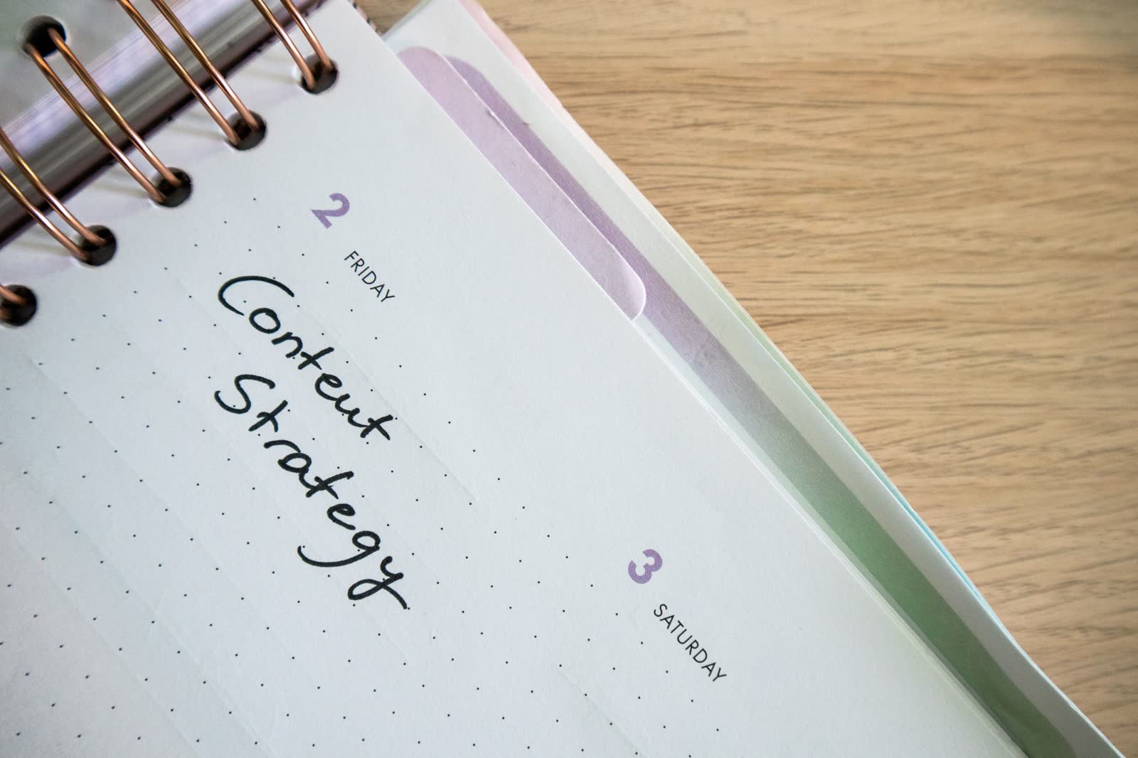 A dated planner page with “Content Strategy” written by hand.