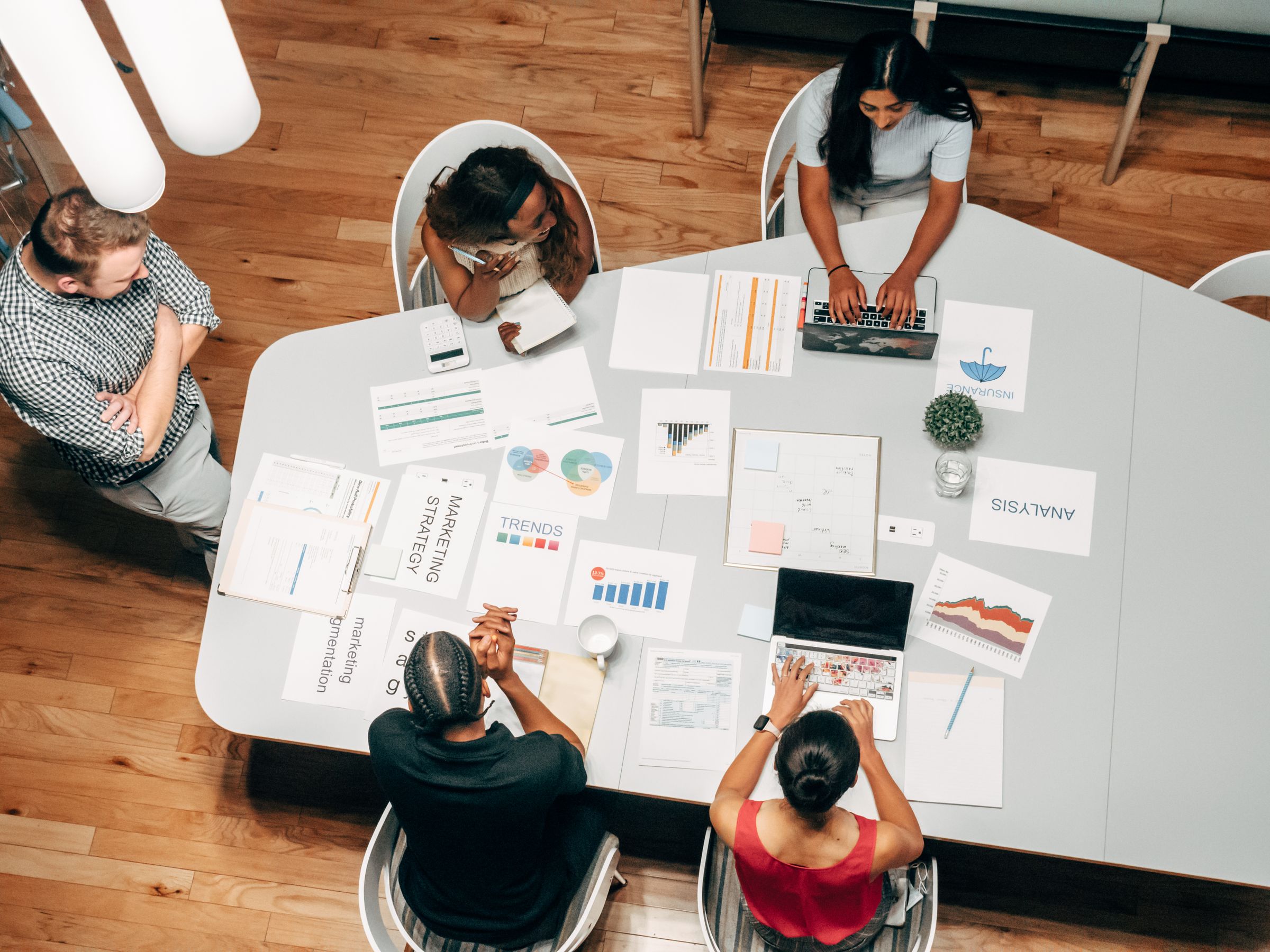Team collaborating around a table